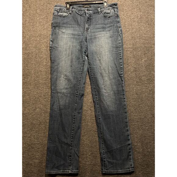 Talbots Denim - Talbots Womens 14‎ Long Denim Jeans Blue Straight High Rise Medium Wash Stretch
